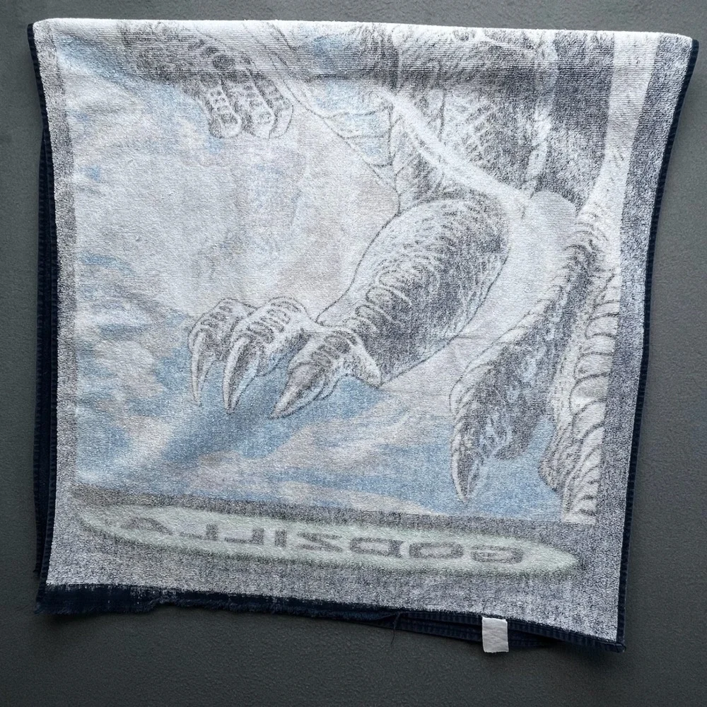 Vintage Godzilla Beach Towel 1998 Movie Zilla Blue Black Graphic Print 28x53